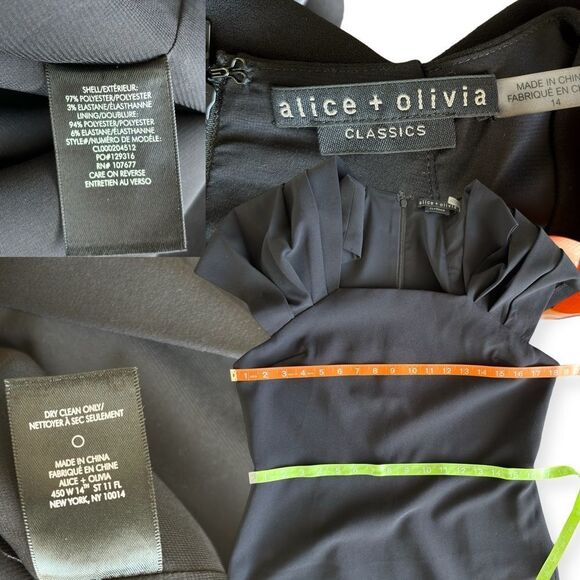 ALICE + OLIVIA Kiro Pleated Shoulder Sheath Dress in Black Size 14 - Picture 15 of 16